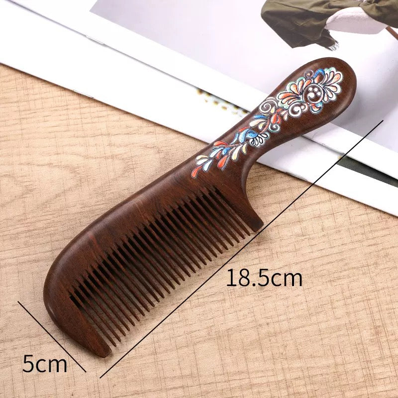 Natural Wood Wide-Tooth Comb with Traditional Design