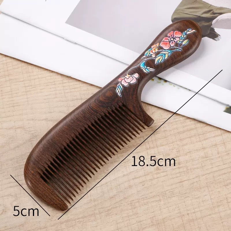 Natural Wood Wide-Tooth Comb with Traditional Design
