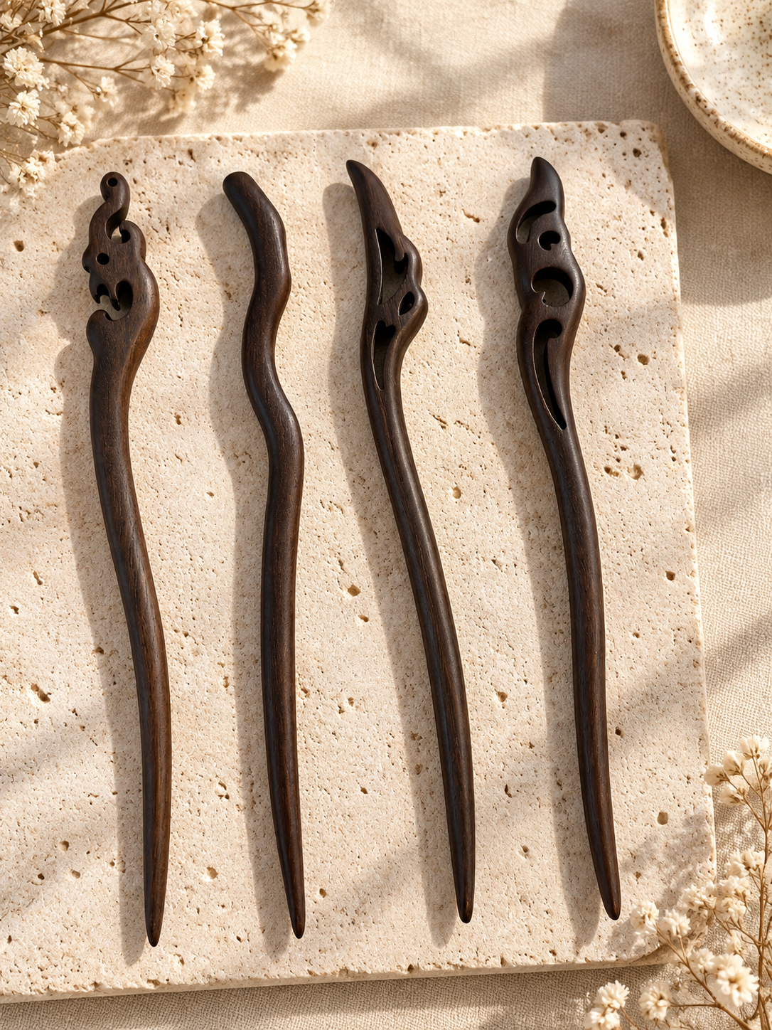 Natural Sandalwood Hair Stick — Traditional Inspired Design