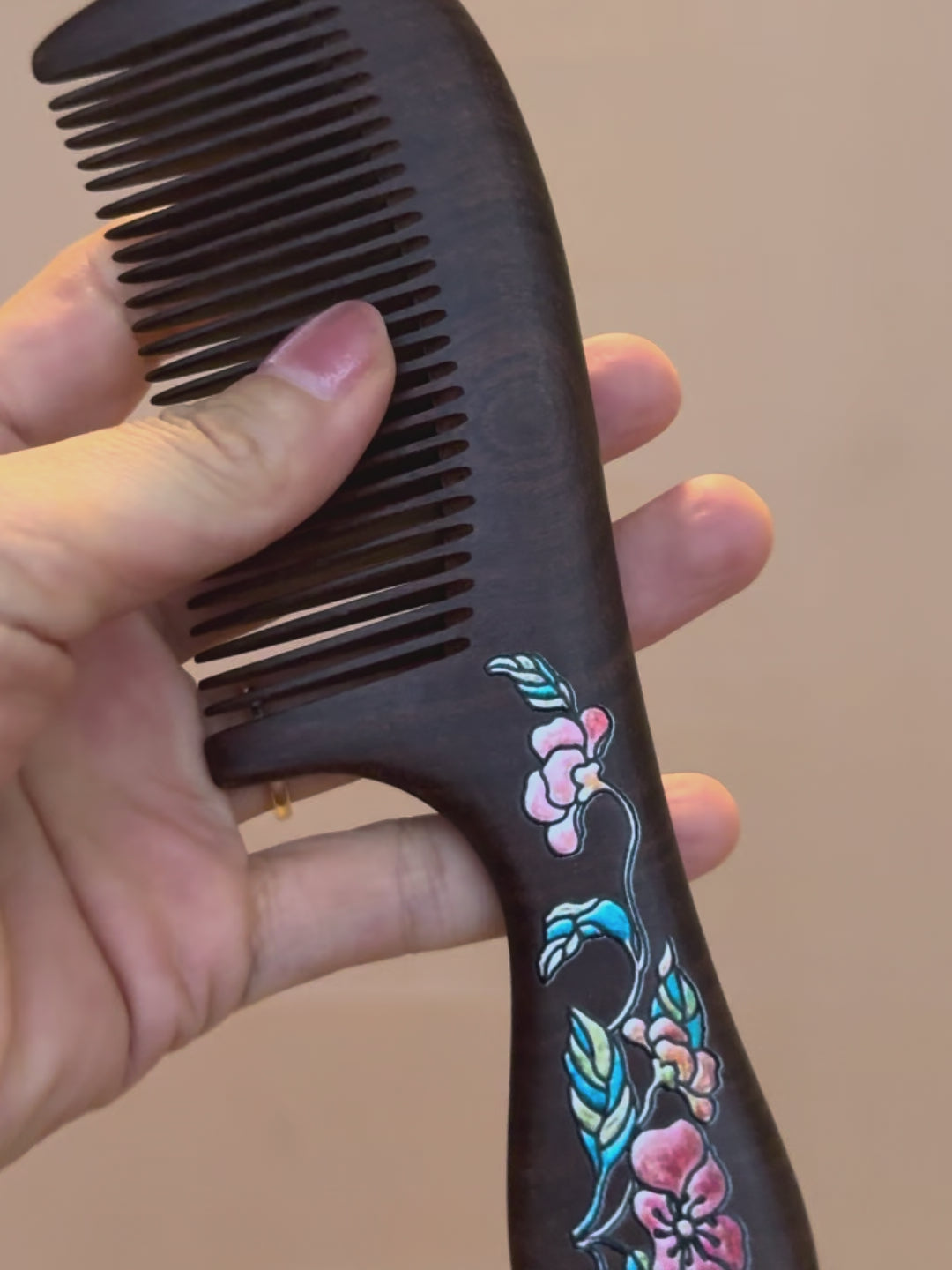 Natural Wood Wide-Tooth Comb with Traditional Design
